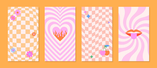 Wall Mural - vector insta story templates with patches and stickers in 90s style.smm banners in y2k aesthetic che