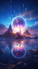Wall Mural - transparent starlight, round crystal, purple light reflection, artwork