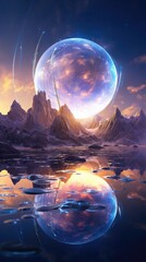 Wall Mural - transparent starlight, round crystal, purple light reflection, artwork