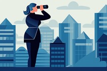 Business Woman Look Through Binoculars Searching For New Employee, AI Generated

