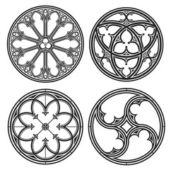 Wall Mural - Set of silhouettes of cathedral round gothic windows