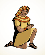 Vector Drawing. Egyptian Man Bow In Praying
