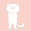 © Mariia - Cartoon white cat posing on pastel pink background. Cute childish style. Vector illustration