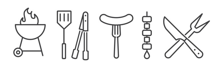 Wall Mural - Collection of Barbecue Related Vector Thin Line Icons