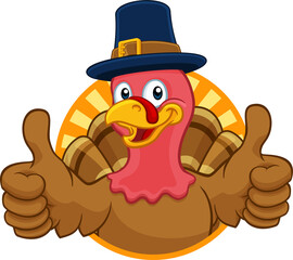 Sticker - Turkey Pilgrim Hat Thanksgiving Cartoon Character