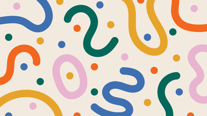 naive doodle pattern with abstract figures and shapes in vivid rainbow colors. colorful minimalistic