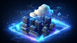 Cloud Computing Data Storage Illustration, 3D, Blue  