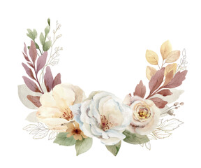 Wall Mural - Watercolor botanical wreath with flowers and leaves.