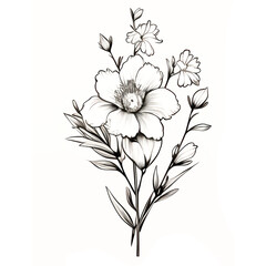 Wall Mural - Line art of flowers and plants Wild Chamomile black ink sketch. Wild botanical garden bloom.