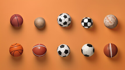  sport, fitness, game, sports equipment and objects concept - close up of different sports balls set from top