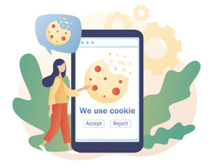 Wall Mural - we use cookies policy notification pop up in smartphone app. confidential information. protection of