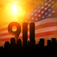 Patriot Day. Background With New York City Silhouette. 3d Illustration.