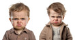 fictional portrait of a frustrated angry grumpy upset toddler kid on transparent background