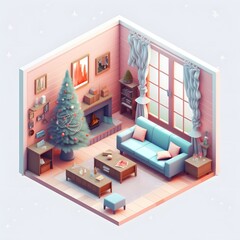 Wall Mural - Isometric Christmas Fireplace Composition