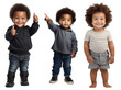 © EOL STUDIOS - Set of stylish, fashionable, happy, cute Afro-American child toddler in different poses - giving thumbs up, pointing finger up, standing up.