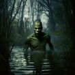 A creepy Merman/Swamp creature emerges from the swamp. Half fish, half man. Great for horror, suspense, alien etc. 
