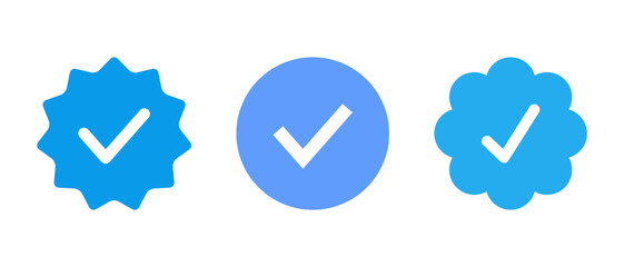 Blue tick verified badge icon vector. Social media official account tick symbol