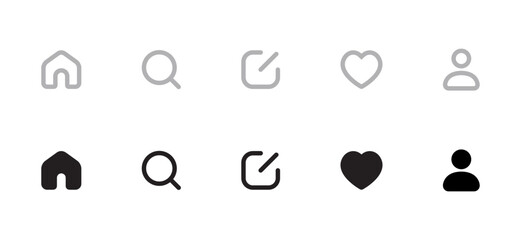 Home, search, new thread, activity, and profile icon vector. Social media elements inspired by threads app