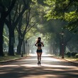 © Virtual Actors - Young beautiful Asian woman jogging in park. Great for articles about lifestyle, health, fitness, sportswear, wellness etc.