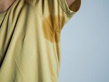 Man Wearing Yellow Shirt Wet Armpits Deodorant Confidence In Wearing Clothes
