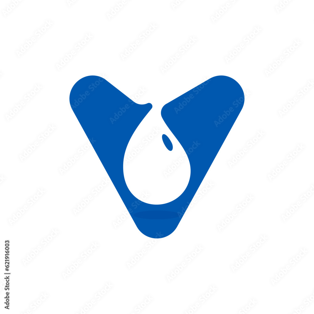 Image vectorielle Stock V letter eco logo with blue water dew drops ...