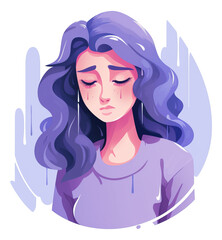 a girl very depressed illustration, flat design style isolated.