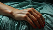 © andranik123 - Clenched female hand on sheet on bed. Generative Ai