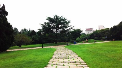 Wall Mural - 4k outdoor city garden greening environment street view