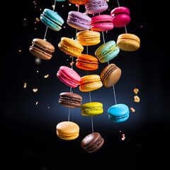 Wall Mural - assortment of colorful macarons suspended in air, generative ai