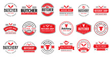 Vintage Butchery Logo Templates Collection. Butchery Logo Ornament Logo Vector Design Elements Set. Emblem Of Butcher Meat Shop Set