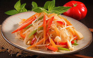 Wall Mural - Thai spicy green papaya salad