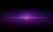 © Kateryna - 80s Retro Sci-Fi Background Futuristic Grid landscape. Digital cyber surface style of the 1980`s. Double infinite grid and lights forward. Synthwave wireframe net illustration.  80s, 90s cyber grid