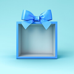 Aufkleber - Blank blue gift box showcase display stand mock up with blue ribbon bow isolated on blue pastel color background with shadow minimal conceptual 3D rendering