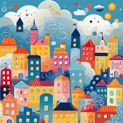  City Background he illustrations are watercolor paintings. colorful city pictures used to decorate and increase beauty	