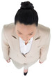 Digital png photo of view from above of asian businesswoman walking on transparent background