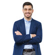 © Damir Khabirov - Portrait of young smiling businessman standing in front of the camera in blue suit, holding arms crossed