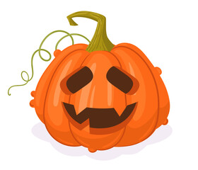 Wall Mural - Halloween carved pumpkin. Cartoon spooky holiday pumpkin decoration, scary jack-o-lantern. Pumpkin face flat vector illustration