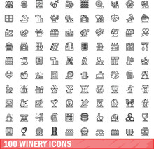 100 Winery Icons Set. Outline Illustration Of 100 Winery Icons Vector Set Isolated On White Background