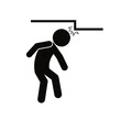 © AndiPoe - Isolated illustration of man walking with head hit low ceiling for safety sign mind your head, low up ceiling caution, head lowering instruction, drop hazard
