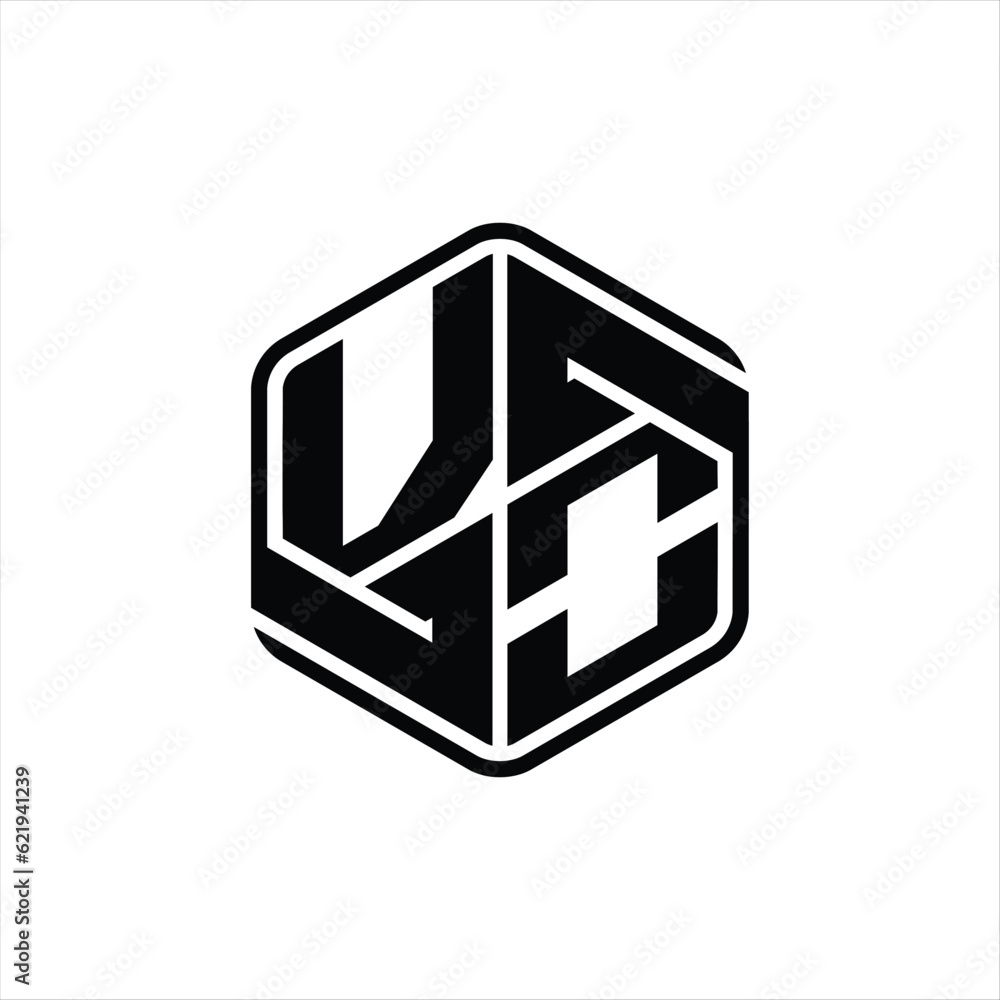 VO Logo monogram hexagon shape with ornament abstract isolated outline ...