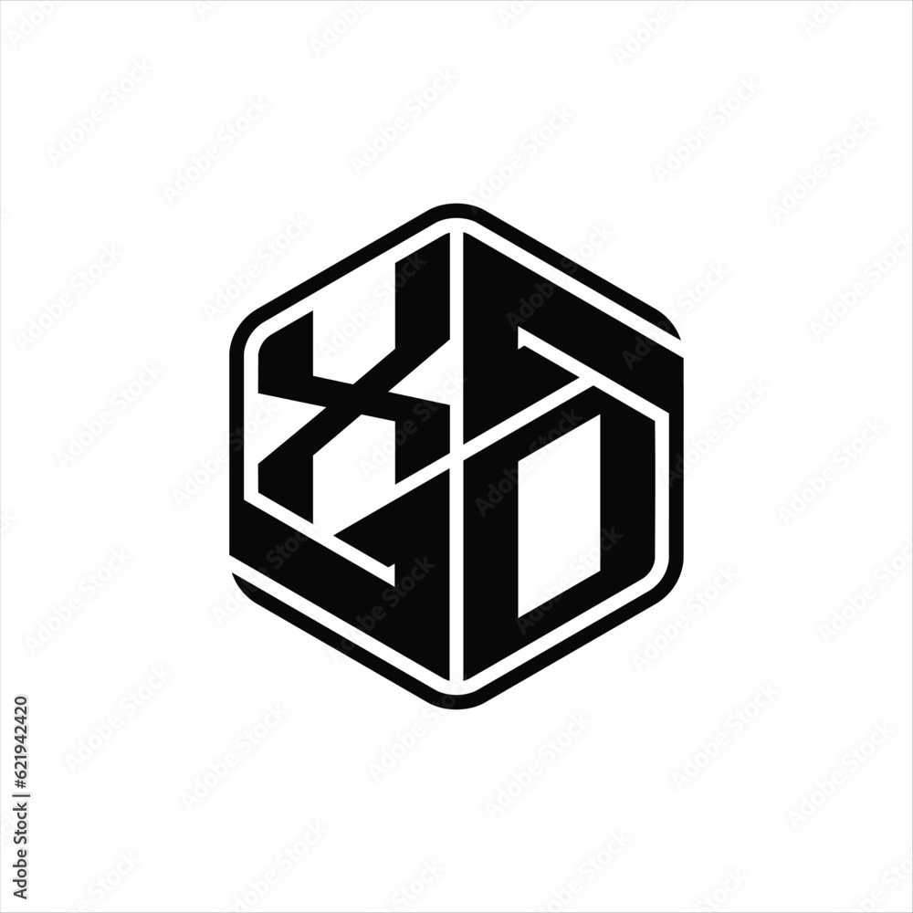 XD Logo monogram hexagon shape with ornament abstract isolated outline ...