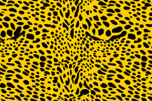 Vector Trendy Leopard Skin Abstract Pattern Horizontal Background. Wild Animal Cheetah Leather Black Texture On Yellow Background For Fashion Print Design, Textile, Cover, Wallpaper, Banner