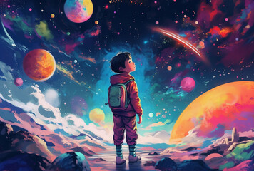 Wall Mural - Boy space explorer. sketch art for artist creativity and inspiration. generative AI	
