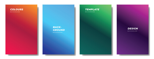 Colorful gradient background template copy space set. Vibrant colour gradation screen backdrop design for poster, banner, brochure, magazine, or cover.