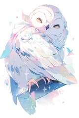 Wall Mural - Owl on a branch with a gift. AI generated art illustration.