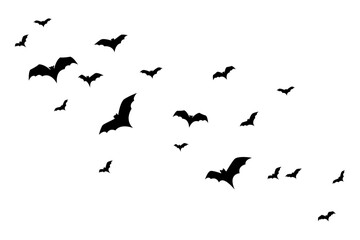 group of flying black bats for halloween decoration. isolated vector and png on transparent backgrou