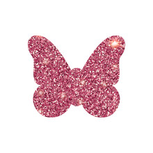 Sparkle Bright Butterfly Shape In Pink Glitter Texture, Design Element Isolated On White Background. Vector Illustration