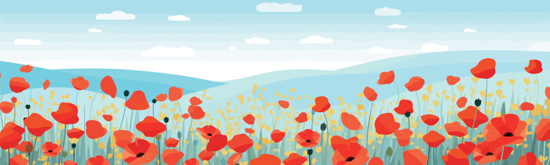 Wall Mural - vibrant poppy field vector simple 3d smooth cut and isolated illustration