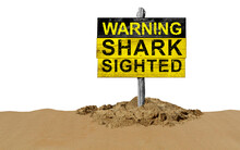 Shark Warning Sign And Beware Of Sharks Signage On A Beach