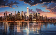 Cityscape Painting Manhattan Skyline.
